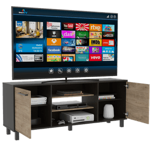 Mesa para TV Wesley, Wengue y Miel, con espacio para televisor de 65 pulgadas