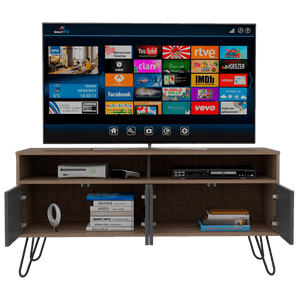 Mesa para TV Lara, Miel y Plata Oscuro, para televisor de 55 pulgadas