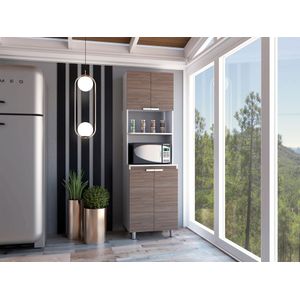 Módulo Microondas Diamante, Blanco y Castaño, con cuatro puertas batientes