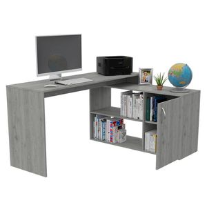 Escritorio en L Taira, Gris, con puerta y varios entrepaños