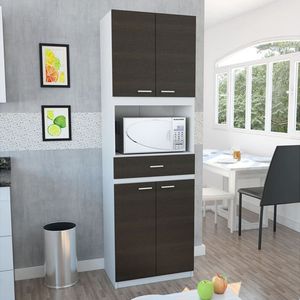 Módulo Microondas Ankara, Wengue y Blanco, con un cajón y cuatro puertas abatibles