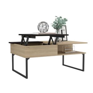 Mesa de Centro Azael, Beige y Wengue, con patas metálicas