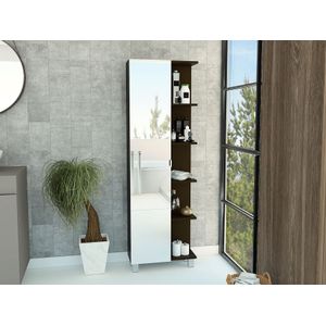 Mueble Esquinero Zendaya, Wengue, con espejo y variedad de entrepaños