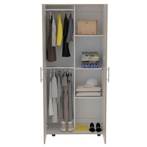 Closet Derek, Beige y Blanco, dos puertas abatibles y dos tubos cromados