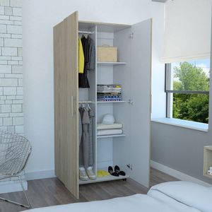 Closet Derek, Beige y Blanco, dos puertas abatibles y dos tubos cromados