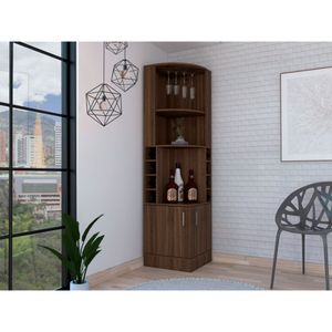 Bar Esquinero Celeste, Chocolate, con dos puertas y espacio porta copas ZF