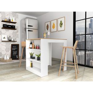 Mesa Auxiliar Mayer, Blanco y Café claro, con amplia superficie en la mesa y tres entrepaños ZF