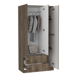 Closet América, Nogal y Blanco, con dos cajones y variedad de entrepaños