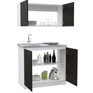 Cocina Integral Pequeña Cantabria, Wengue y Blanco, incluye mesón en acero