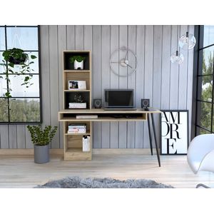Escritorio Bonaire, Café claro y Wengue, con cuatro entrepaños y dos módulos de pared