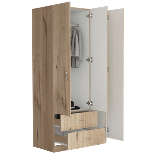 Closet América, Beige y Blanco, con dos cajones y variedad de entrepaños