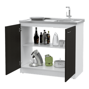 Gabinete Inferior Fresly, Wengue y Blanco, ideal para espacio reducidos