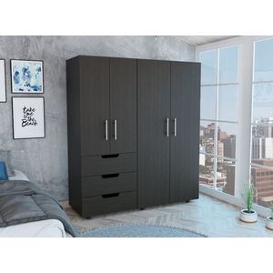 Closet Galacia, Wengue, con dos tubos para colgar ropa y tres cajones multiusos