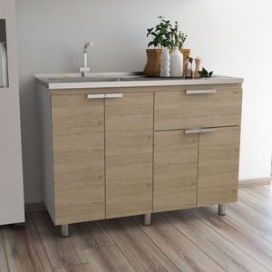 Gabinete Inferior Diamante, Beige y Blanco, con variedad de entrepaños