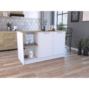 Barra de Cocina Samara, Blanco y Café Claro, Nevado, con dos puertas y entrepaños ZF