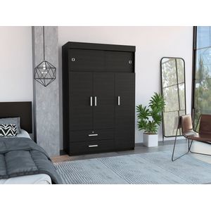 Closet Guadalupe, Wengue, con un tubo cromado y variedad de entrepaños