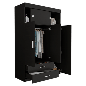 Closet Guadalupe, Wengue, con un tubo cromado y variedad de entrepaños