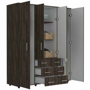 Closet Fontana, Chocolate y Blanco, con cuatro tubos para colgar ropa y zapatero en la parte inferior