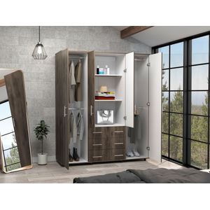 Closet Fontana, Nogal y Blanco Duqueza, con cuatro puertas abatibles y tres cajones organizadores
