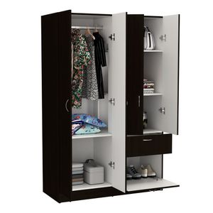 Closet Zoa, Wengue y Blanco, Con cuatro puertas batientes, un cajón y un tubo para colgar ropa ZF