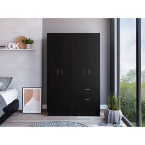 Closet Zoa, Wengue y Blanco, Con cuatro puertas batientes, un cajón y un tubo para colgar ropa ZF