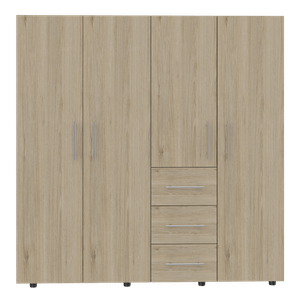 Closet Poche, Beige y Blanco, con tres cajones multiusos y cuatro puertas batientes