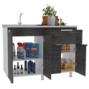 Gabinete Inferior Diamante, Gris, con variedad de entrepaños