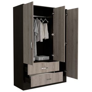Closet Quiles, Wengue y Humo, con espejo, tubo para colgar ropa, 3 puertas abatibles ZF
