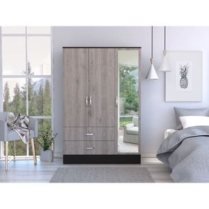 Closet Quiles, Wengue y Humo, con espejo, tubo para colgar ropa, 3 puertas abatibles ZF