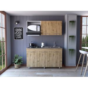 Cocina Integral Deneb, Macadamia y Blanco Duqueza, con pozuelo a la derecha