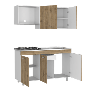 Cocina Integral Deneb, Macadamia y Blanco Duqueza, con pozuelo a la derecha