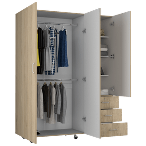 Closet Tini, Beige y Blanco, con tres puertas abatibles y amplios espacios