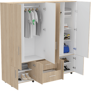 Closet Dallas, Beige y Blanco, con ocho puertas abatibles y dos cajones organizadores