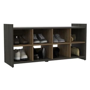 Mesa Auxiliar Zapatero Manati, Carbón y Castaño, con superficie para sentarse y múltiples entrepaños
