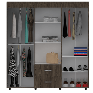 Closet Bariloche Bombay, Chocolate y Blanco, variedad de entrepaños y seis puertas abatibles
