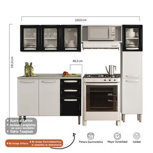 Cocina Integral Bertolini en Acero 2.20m Incluye Lavaplatos Color Negro