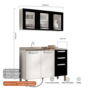 Cocina Integral Bertolini en Acero 1.20m Incluye Lavaplatos Color Negro
