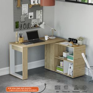 Escritorio Mesa de Computador con Biblioteca Giratorio Bertolini Color Pino