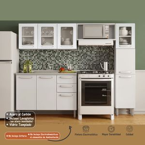 Alacena Despensa de Cocina en Acero Bertolini Color Blanco con Vidrio Templado