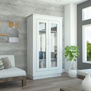 Vitrina Auxiliar Nereida, Blanco, con dos puertas abatibles y múltiples entrepaños