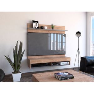 Panel de TV Frello, Miel y Plata oscuro, con espacio para televisor de hasta 60 pulgadas