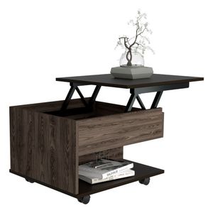 Mesa de Centro Salento, Chocolate y Wengue, con un cajón interno multiusoss