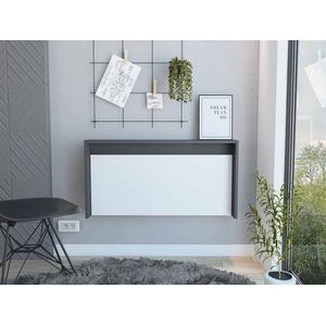 Escritorio Colgante Frello, Plata oscuro y Blanco, con espacio para artículos de estudio