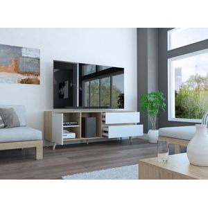 Mesa para TV Flor, Beige y Blanco, con espacio para televisor de hasta 60 pulgadas