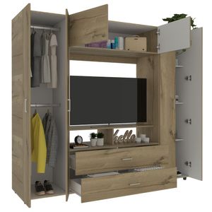 Closet Jakob, Café claro y Blanco, con dos cajones multiusos y seis puertas