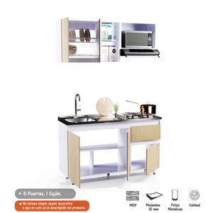 Cocina Integral Rosy 150cm NO Incluye Meson Bertolini Color Rovere y Blanco