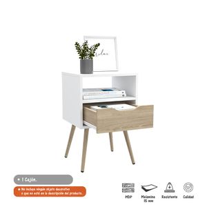 Mesa de Noche Auxiliar Antonia Bertolini Color Blanco y Rovere
