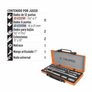 Juego de Copas Mm. de Truper Cuadro 1/2" 19 Piezas