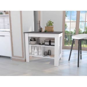 Mesa Auxiliar Cala, Blanco y Piedra, con Amplia Supeicie En La Mesa