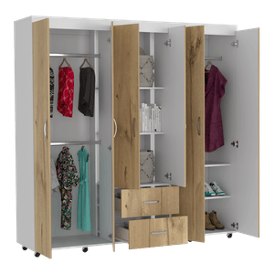 Closet Bariloche Bombay, Café Claro y Blanco Duqueza con Variedad de Entrepaños y Seis Puertas Abatibles